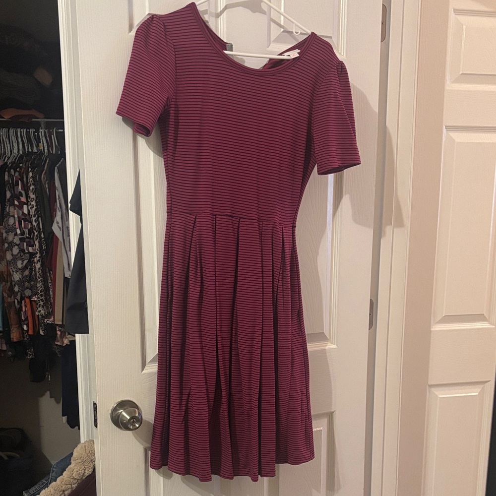 LulaRoe Striped Burgundy Dress